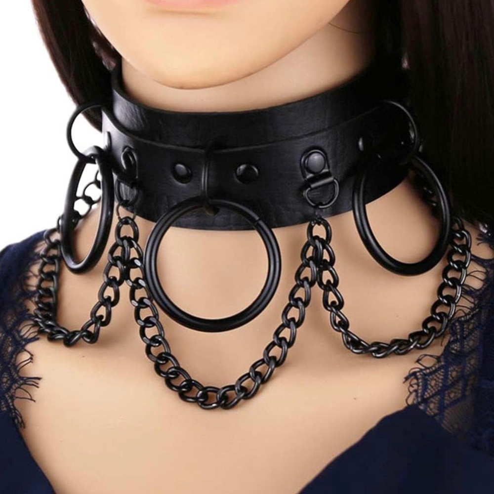 Choker Chain and. Vegan Black leather